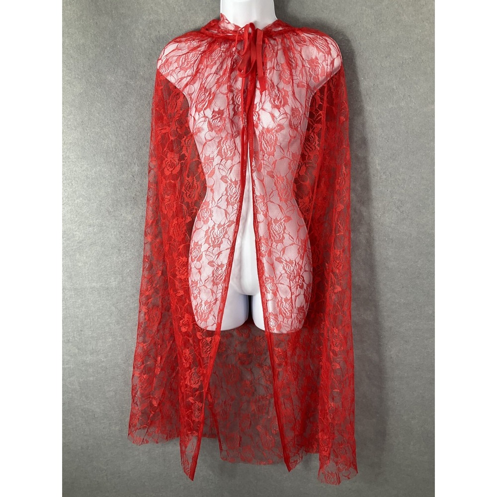 Red Lace Sheer Duster Hoodie Floral Witchy‎ Whimsigoth Fairy Goth Romantic